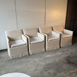 Set Of 4 World Market Linen Dining Chairs On Wheels 