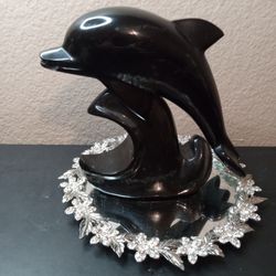 GORGEOUS Solid Black Marble 6" Dolphin Sculpture Made In Italy