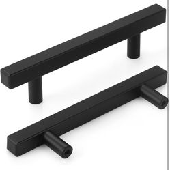 30 Pack 6 inch Square Cabinet Handles Matte Black Drawer Pulls, 3-3/4" Hole Center Kitchen Handles for Cabinet Pulls, Stainless Steel Cabinet Hardware