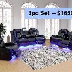 FREE DELIVERY — Brand new 3PC POWER, USB, LED Reclining Sofa Loveseat Chair 