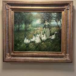 Flock Of Geese Oil Painting with Frame 
