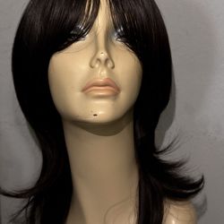 Synthetic Blend Wig with Curtain bangs and realistic scalp