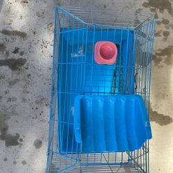 Small Pet Cage, Bowl, Water Battle And Hay Feeder