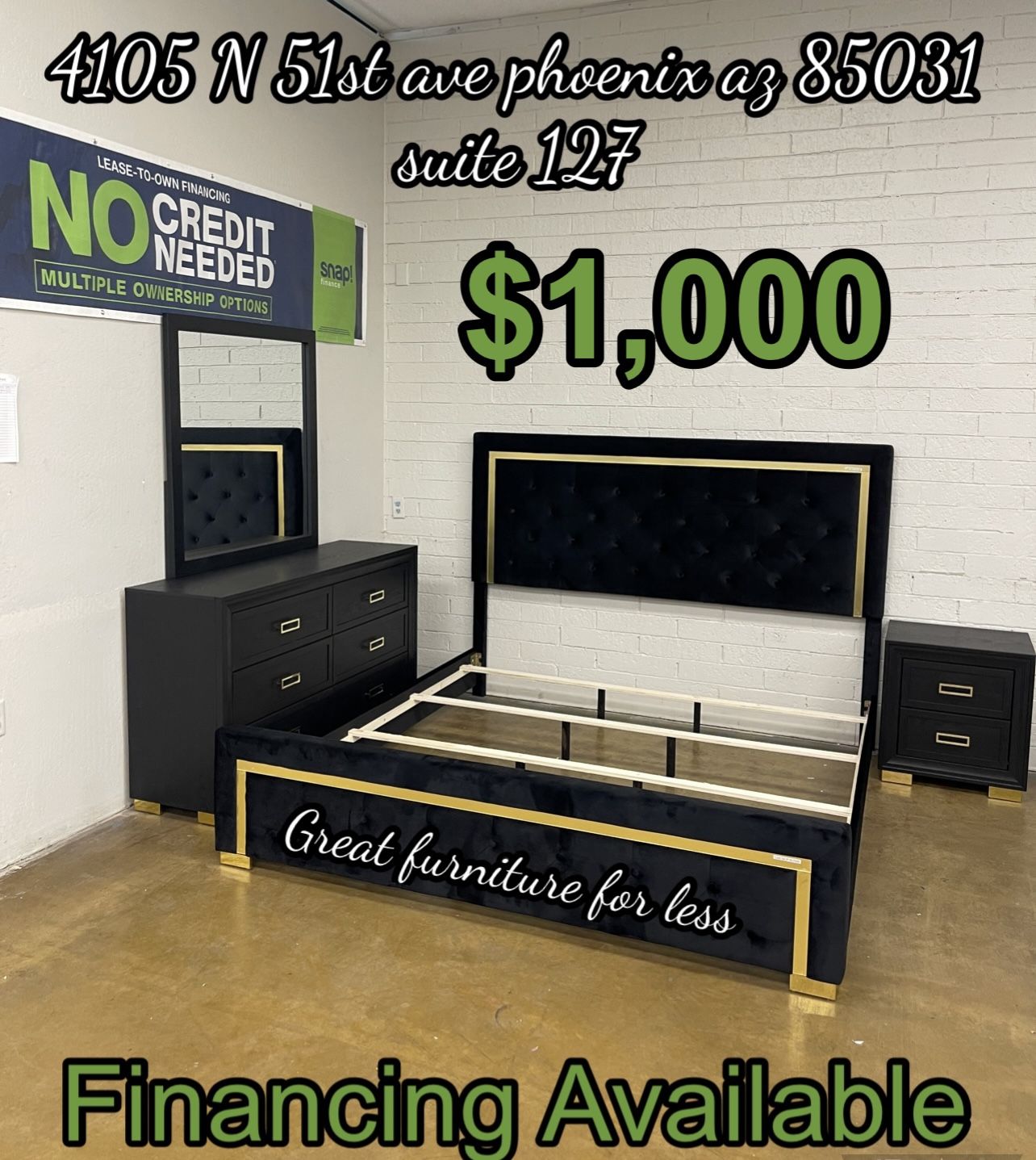 4 PCs Queen Size Bedroom Set Include Bed Frame Dresser Mirror and 1 Nightstand Brand New