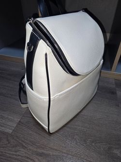 White Leather Backpack with Black Trim