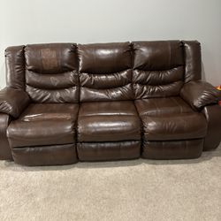 Full Size, Reclining, Faux Leather Couch
