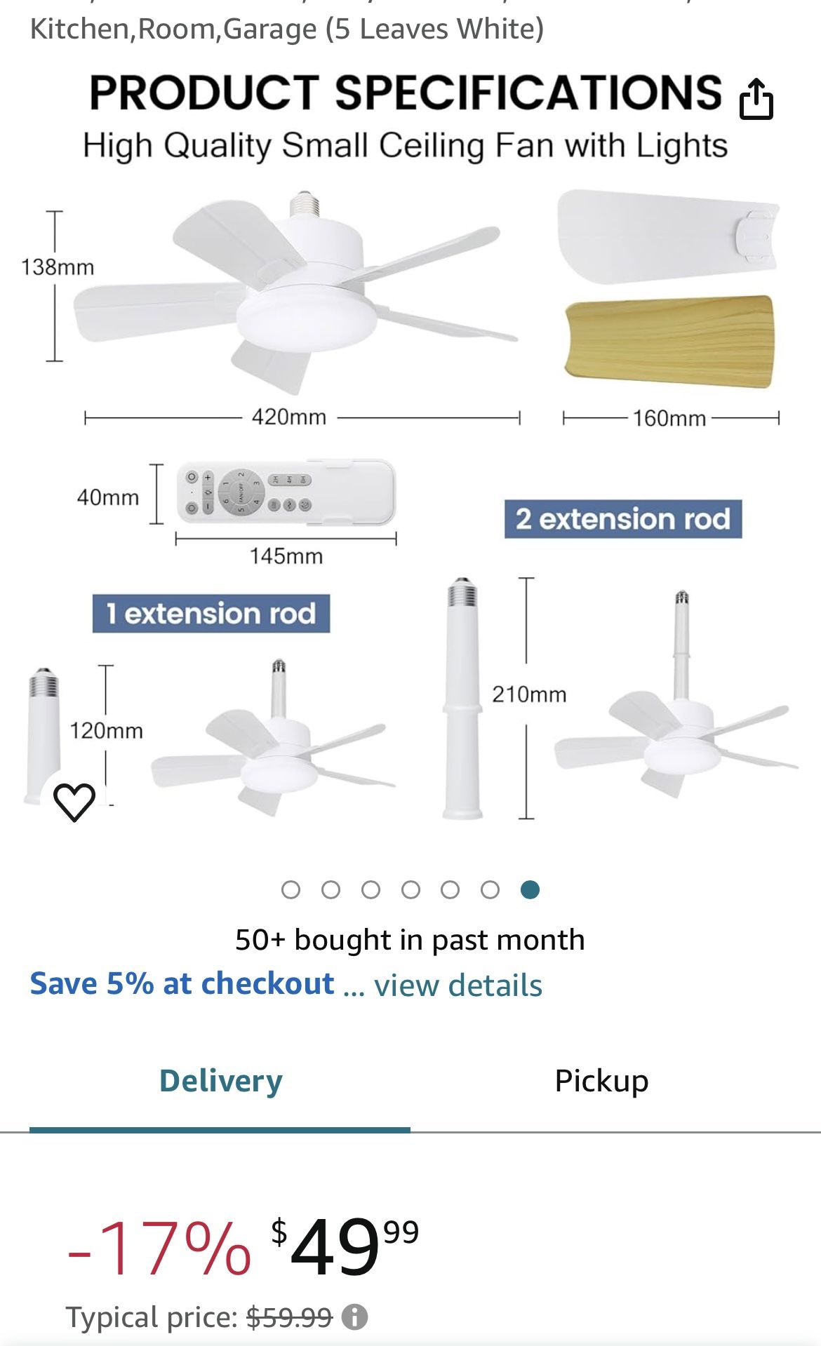 New in box Socket Fan Light-Ceiling Fans with Lights and Remote,19in Small Ceiling Fan with 6Speeds,Definite time,Dimmable LED,E26/E27 Base for Bedroo