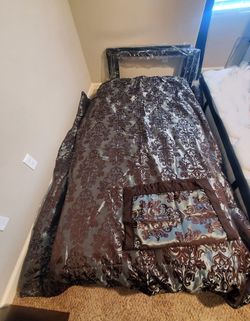 Blue&Brown Floral Comforter and Pillow Sham Set for Full Size Bed