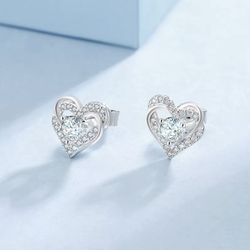 Moissanite Heart Stud VVS Diamond 925 Sterling Silver 14K White Gold Love Earrings