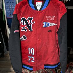 NEW Nike Men XL Varsity Corduroy Bomber Jacket Swoosh Letterman Black/Red NWT