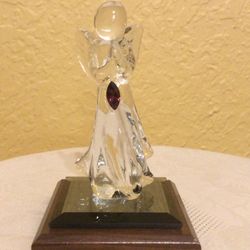 Vintage Dacra Glass Praying Angel February Amethyst On Wood Base.  