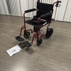 New / Medline Transport Wheelchair With Locking Handbrakes / Lightweight And 