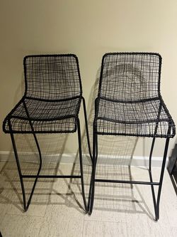 Hand-Woven Black Metal Bar Stools — Set of 2 (30” Seat Height)