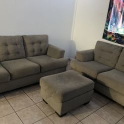 Beautiful Beige Couch Set With Ottoman 