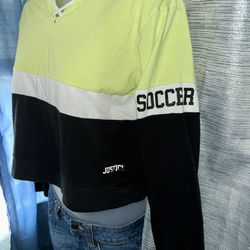 JUSTICE ACTIVE ~ Girls 10/12 Adorable Black, Yellow Soccer Crop Top Long Sleeve