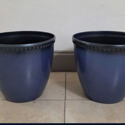 *** NEW LOW PRICE *** PAIR of 11" (Tall) Blue Resin Planters @ Lasting Creations