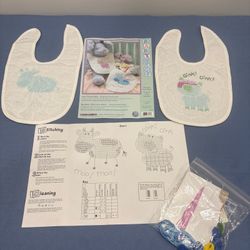 2007 Dimensions Baby Hugs # 73260 Baby Farm Friends BIBS Cross Stitch Kit