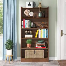Eulas 72 in. Tall Brown Wood 6-Shelf Standard Bookcase, 6-Tiers of Display Shelves for Living Room