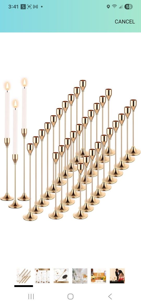 Mumufy 30 Pcs Candle Holders Taper Candlestick Metal Tall Candle Holders Table Centerpieces for Wedding Party Home Decorations, Fits 3/4'' Thick(Gold)