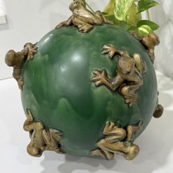 Rare Green Sphere Covered Frogs Handmade Piece Vintage Ceramic