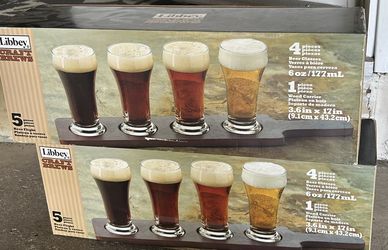 8 Craft Brew Glasses and Serving Board (6 oz Glasses)