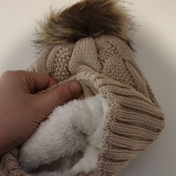 Beige Thicken Windproof Fleece Winter Beanies Warm Knitted Beanie