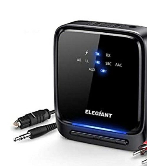 ELEGIANT Bluetooth 5.0 Transmitter Receiver Wireless Audio Adapter Pair 2 Headphones at Once Built-in Microphone LED Indicator