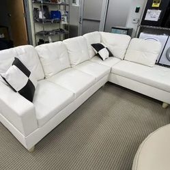 PonLiving Solid Print Faux Leather L-Shaped Sectional Sofa