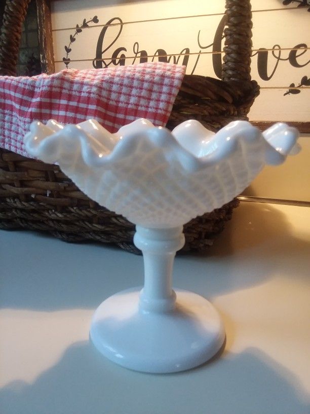 Westmoreland Milk Glass Diamond point Candy Dish