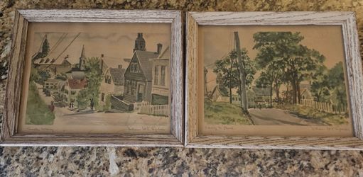 William Spirrar Vintage Lithograph Pair - Sunday Morning & Going to Church - Mid-Century Coastal Prints