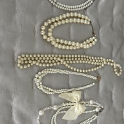 One Set Of Pearl Earrings , 5 Pearl Necklaces.