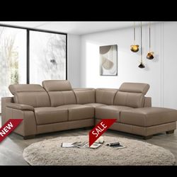 *Now Available*---Portofino Charming Stone Leather Sectional Sofa---Delivery And Easy Financing Available 👍 
