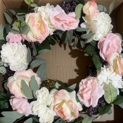 National Tree Company 24 in. Artificial Rose and Peony Flowers Wreath Brand New $60 Meet Up In Irving @dfwgoods 