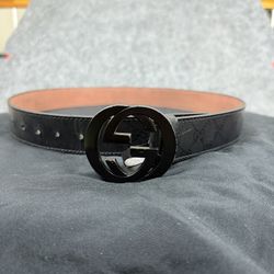 Black Designer Style Monogram Belt Black GG Buckle Leather