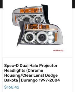97-04 Dodge Dakota and Durango Spec-D Dual Halo Projector Headlights (Chrome Housing/Clear Lens) Dodge