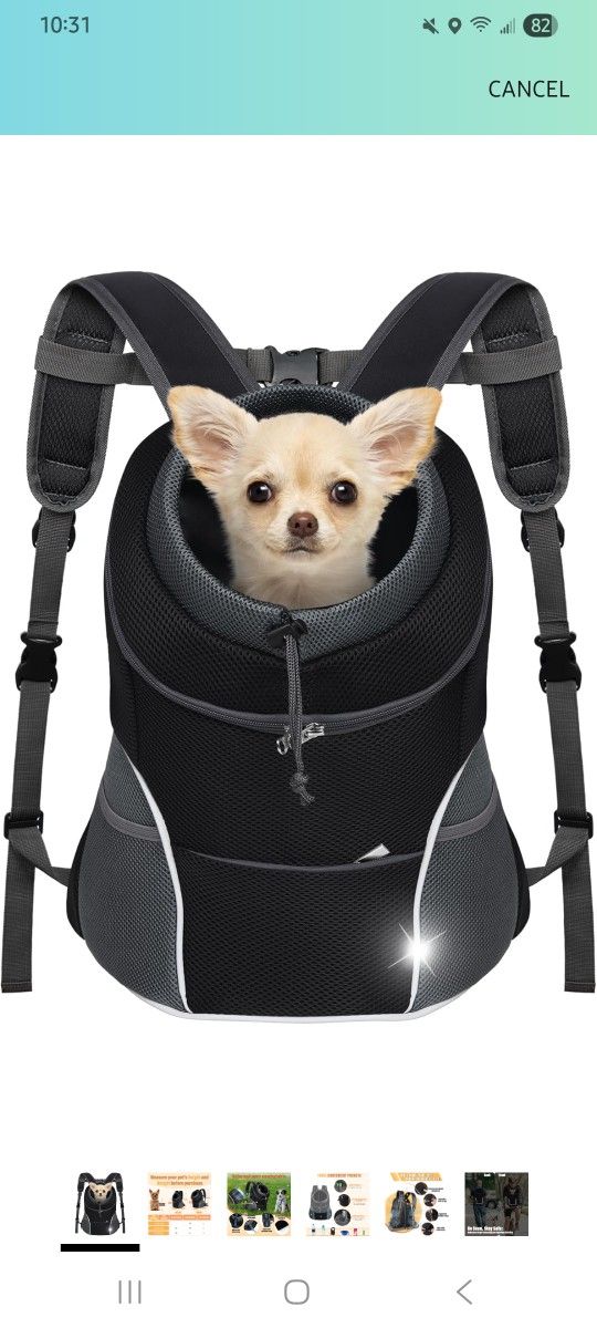 Pet Carrier Backpack Padded Interior Front/Rear Carry