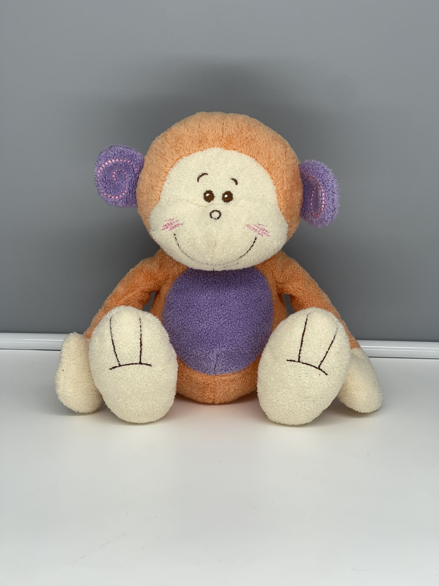Adorable Vintage Toys R Us Monkey Plush Orange & Purple "Jingling" Monkey - Rare