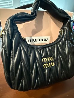 Miu Miu Black Matelassé Leather Mini Hobo Bag