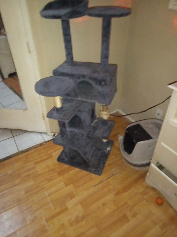 Three-tier 2 Cat Boxs Scratch Posts Grey Cats Love It All Day And Night