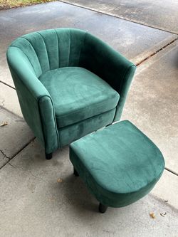 Green Velvet Accent Chair with Ottoman