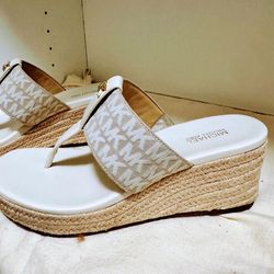 Michael Kors Taupe Slide Sandals with Gold Accent