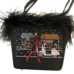 NWT Gigi Olivia Black Embroidered Feathers Handbag