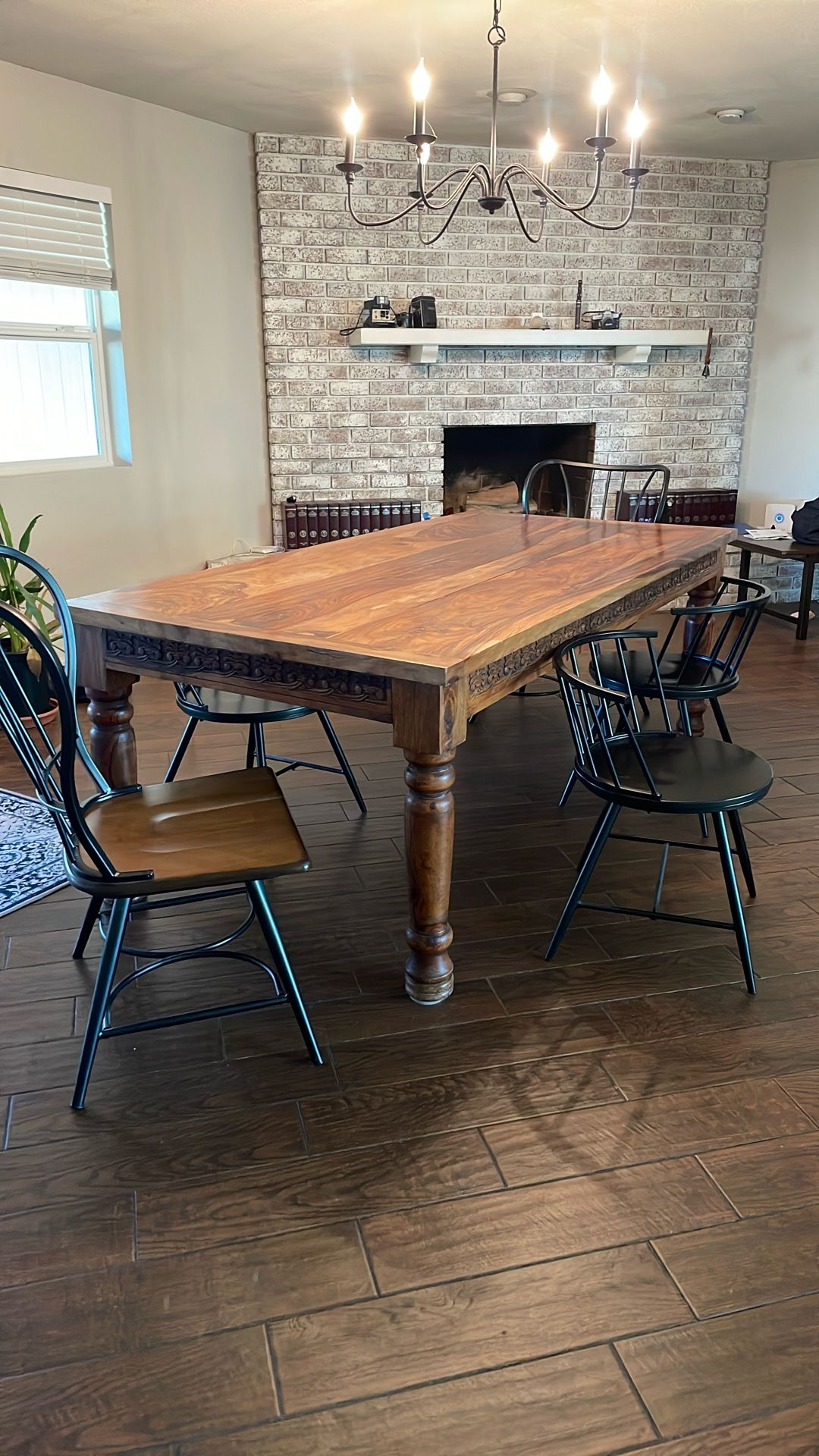 Wooden Dining Table And Metal Chairs