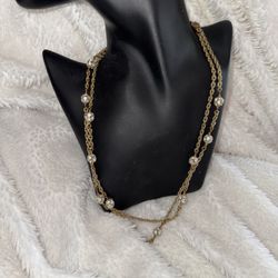 Vintage Signed Miriam Haskell Necklace Rhinestone ."Disco Ball" Accents 40”