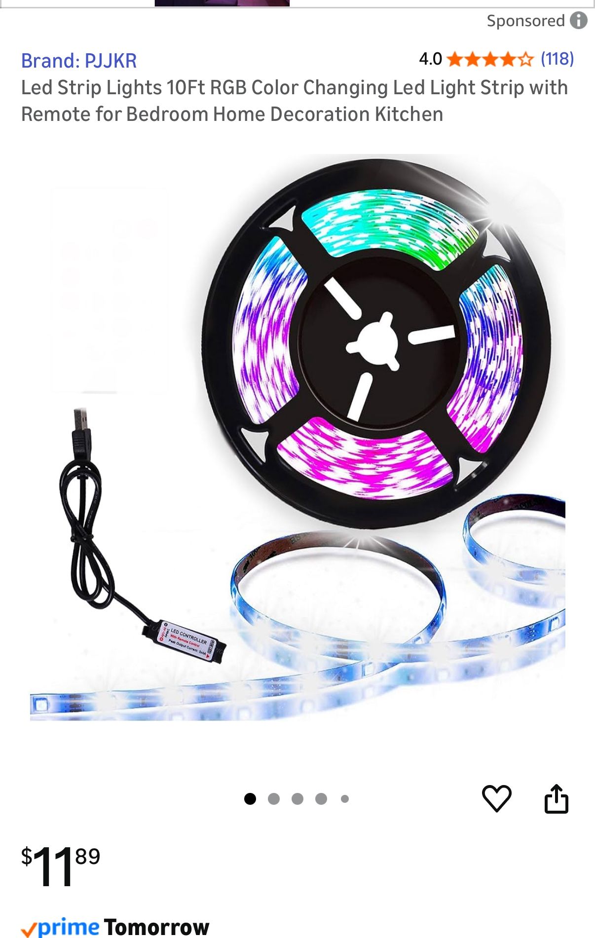 9 feet USB LED Strip Lights, DIY Indoor Decoration, TV Backlight Led Strip Lights RGB Color Changing Led Light Strip with Remote for Bedroom Home Dec
