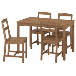 Table and 4 chairs, antique stain pine