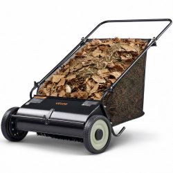 Push Lawn Sweeper, 26-inch Leaf & Grass Collector, Strong Rubber Wheels & Heavy Duty