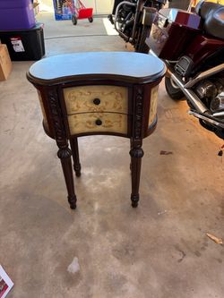 Kidney-Shaped Wood Accent Table with Drawers