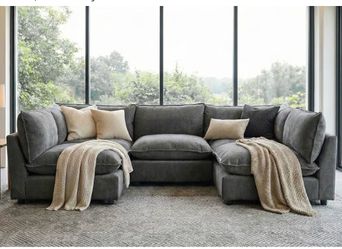Modular Sectional Sofa, Oversized Chenille Cloud Couch, Deep Comfy Seat, 5-Seater Sofas Couches for Living Room, Dark Grey