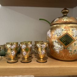 Late 19th Century Bohemian Glass Punch Bowl Set